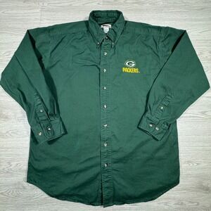 Pro Elite Men's Button Down Shirt Green‎ Bay Packers Green Large Cotton Twill